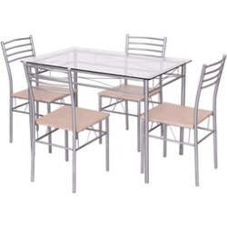 5 Piece Dining Set Table And 4 Chairs Glass Top Kitchen Furniture