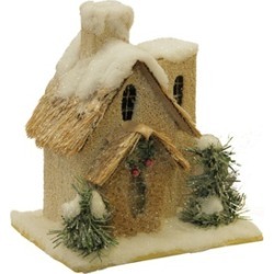 9.25" Snow Covered House with Shrubs Christmas Tabletop Decoration