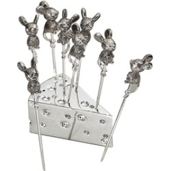 Elegance Set Of 8 Silver Mouse Cheese Picks With Crystal