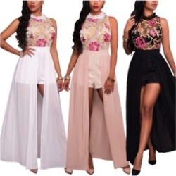 Women Embroidery Dress Summer Casual Chiffon Flower Dress