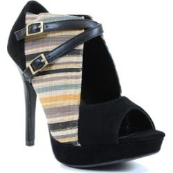 Stripe Woven Peep-toe Cut-out Strappy Heels Women