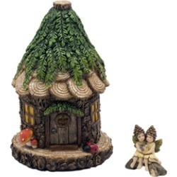 Alpine Nest Fairy House w/ Lara and Lanette Fairy Figurines, 8 Inch Tall