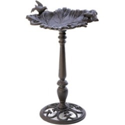 Weathered Finish Cast Iron Leaf Bird Design Birdbath