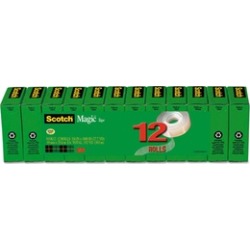 Scotch Magic Office Tape Refills, 3/4" x 1000" Roll, Clear, 12/Pack