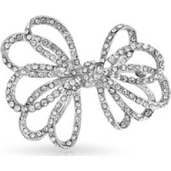 Bling Jewelry Ribbon Bow Bridal Jewelry Brooch Crystal Silver Plated