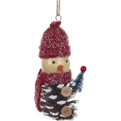 5.75" Pine Cone Snowman with Red Hat and Scarf Christmas Ornament