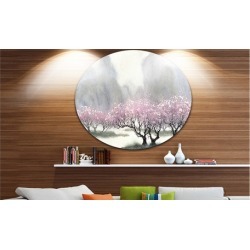 Flowering Trees at Spring' Landscape Circle Metal Wall Art