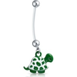 Bling Jewelry Bioflex Green Enamel Turtle Belly Ring 316L Steel