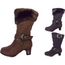 Strappy Suede & Fur Low Heel Boots For Toddlers or Baby Girls