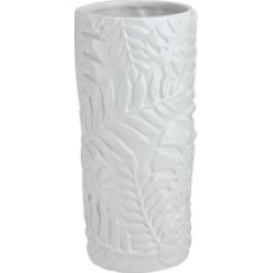 9.5" Contemporary White Tropical Leaf Design Ceramic Flower Vase