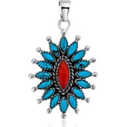 Bling Jewelry Silver Reconstituted Turquoise Dyed Coral Flower Pendant