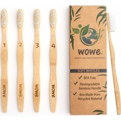 WowE Natural Bamboo Toothbrush Pack of 4, Individually Numbered