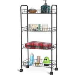4 Tier Rolling Wheels Tower Rack Baskets Kitchen Bathroom Utility Cart
