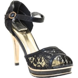 Lace Peep-Toe Wedding Bridal Formal Heels Sandals Women's Black