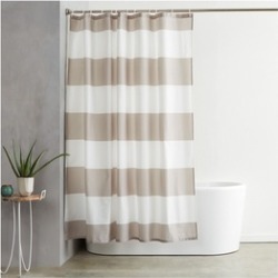 Shower Curtain with Hooks (Treated to Resist Deterioration by Mildew)