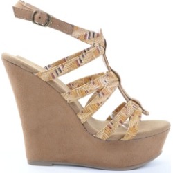 Marta-82 Strappy Faux Leather Open Toe Wedge Sandals