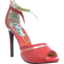 Red Pointed Toe Clear Design Ankle Strap Stiletto Heel Pumps