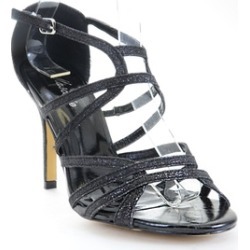 Caged Glitter Beaded Platform Heels Sandals Black