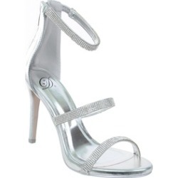 Silver Jeweled Strappy Anklet Platform Sandal Formal Heels Women's