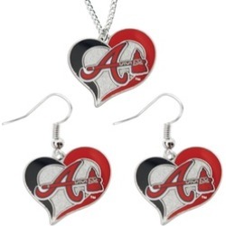 Sports Team Logo Swirl Heart Necklace and Dangle Earring Set MLB Charm Gift