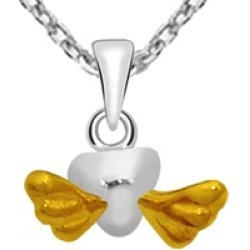 Essence Jewelry Two Tone Sterling Silver Flying Heart Necklace
