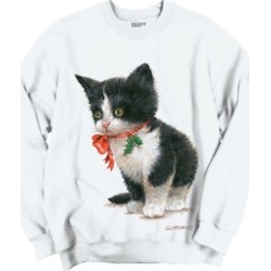 Cute Black/White Christmas Kitten Holly Crewneck Sweatshirt