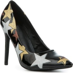 Stars Black Patent Stiletto Women's Pointy Toe High Heels Pump