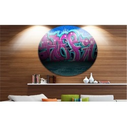 Purple Graffiti Wall' Disc Street Art Circle Metal Wall Art
