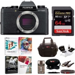 Fujifilm X-T100 Mirrorless Camera (Black) with 64GB Card and Accessories Bundle