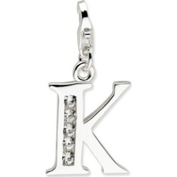 Silver Rhodium Plated Synthetic CZ Letter K with Lobster Clasp Charm