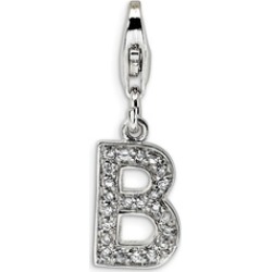 Silver Rhodium Plated Synthetic CZ Letter B with Lobster Clasp Charm