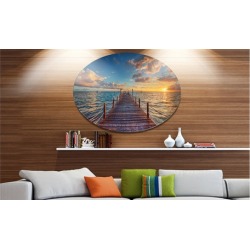 Brilliant Sunrise over Sea Pier' Metal Circle Wall Art