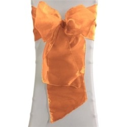 LA Linen 8x108Ogz-Pk10-OrangeO48 Sheer Mirror Organza Bow Sashes Orange - 8 x 10