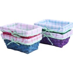 Set of 4 Color Painted Wooden Shelf Storage Baskets, Patterned Lining