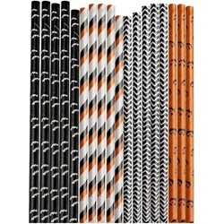 50 pcs/lot Halloween bat striped Paper Drinking Straws