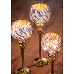 Holiday Texture Glass Candle Pillars w/ String Lights, Sets of 3