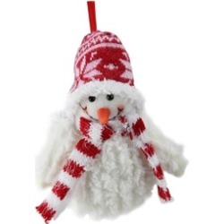 5" Fuzzy Snowman Red Nordic Hat Scarf Christmas Figure Ornament