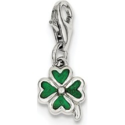 Sterling Silver Green Enameled Four Leaf Clover Charm