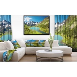 Mountain Lake with Green Hills - Photography Framed Canvas Art Print