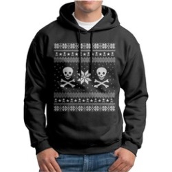 Skull & Crossbones Ugly Christmas Sweater Black Hooded Sweatshirt
