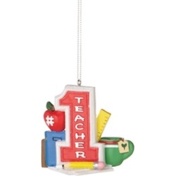 3" Grade or High School #1 Teacher with Supplies Christmas Ornament