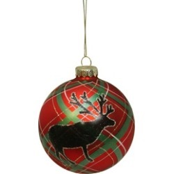 Holiday Moments Plaid Reindeer Silhouette Christmas Ball Ornament 4"