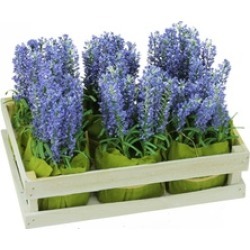 Set of 6 Artificial Lavender Plants in Crate Spring Time Decoration