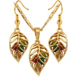 Gold Color Colorful Leaf Necklace Earrings Jewelry Sets for Women