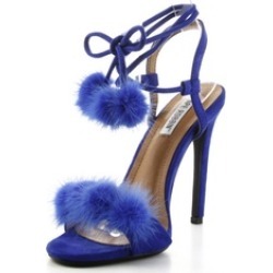 New women's open toe Royal blue stiletto heels with Faux fur Accent