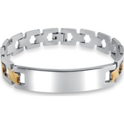 Bling Jewelry Two Toned Mens Stainless Steel ID Link Bracelet 8in