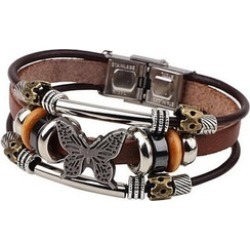 Multi-Layer Leather Butterfly Charm Vintage Beads Bracelet