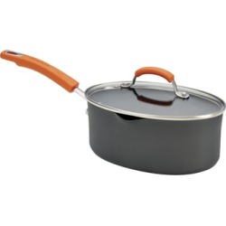 Rachael Ray Hard-Anodized Nonstick 3qt Covered Oval Saucepan Gray w Orange