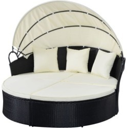 Outdoor Patio Furniture Round Daybed Retractable Sofa - Black Outdoor Patio Furniture Round Daybed Retractable Sofa - Black