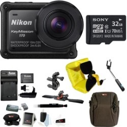 Nikon KeyMission 170 Wi-Fi 4K Action Camera w/ 32GB SD Card & Bike Accessory Kit